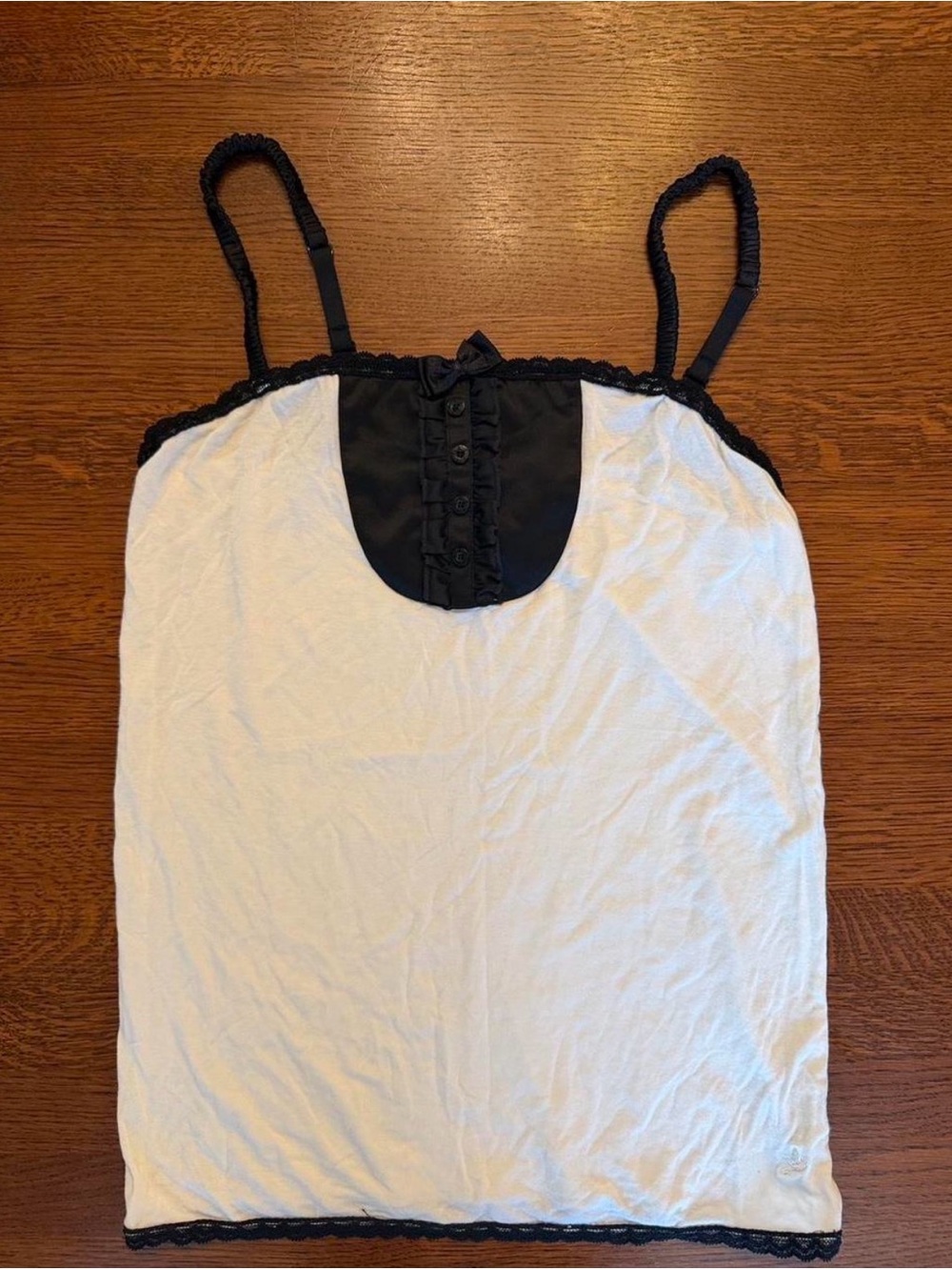 Retro aerie White Camisole with Black Trim & Button Detail Vintage Y2K Feminine